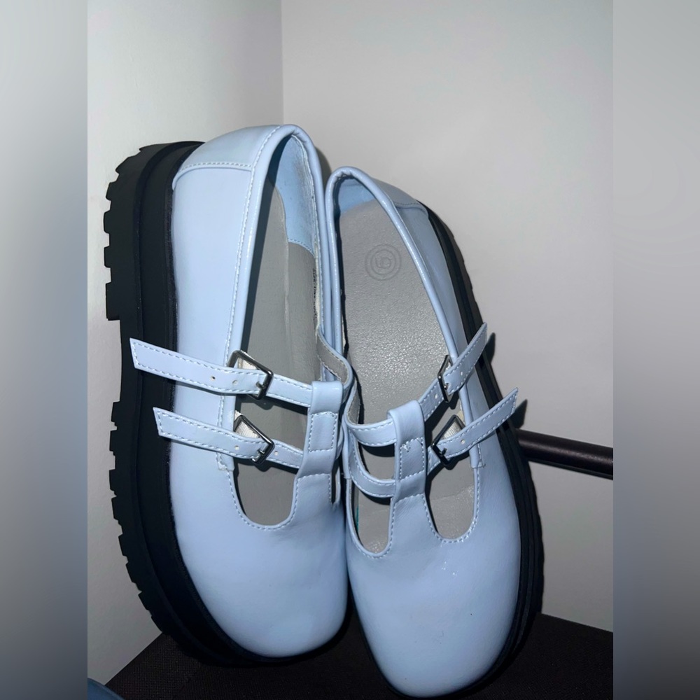 Urban Outfitters Tonia Double-Strap Treaded Mary Jane Ice Blue Patent shoes